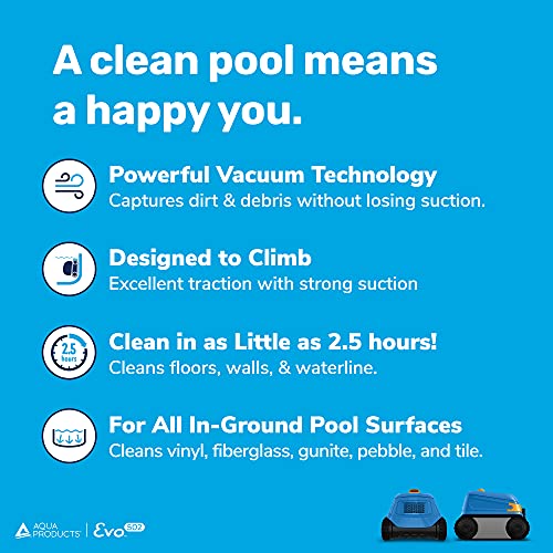 Aqua Products Evo502 Robotic Pool Cleaner, Automatic Vacuum for Inground Pools up to 40ft