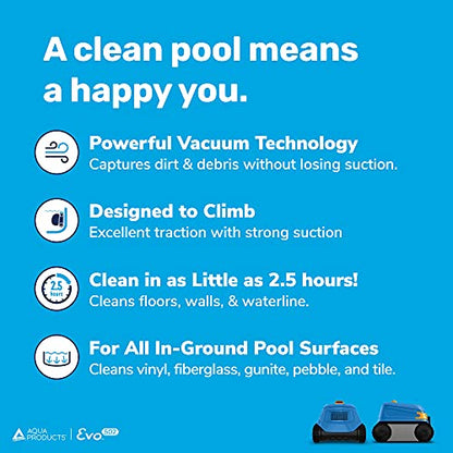 Aqua Products Evo502 Robotic Pool Cleaner, Automatic Vacuum for Inground Pools up to 40ft